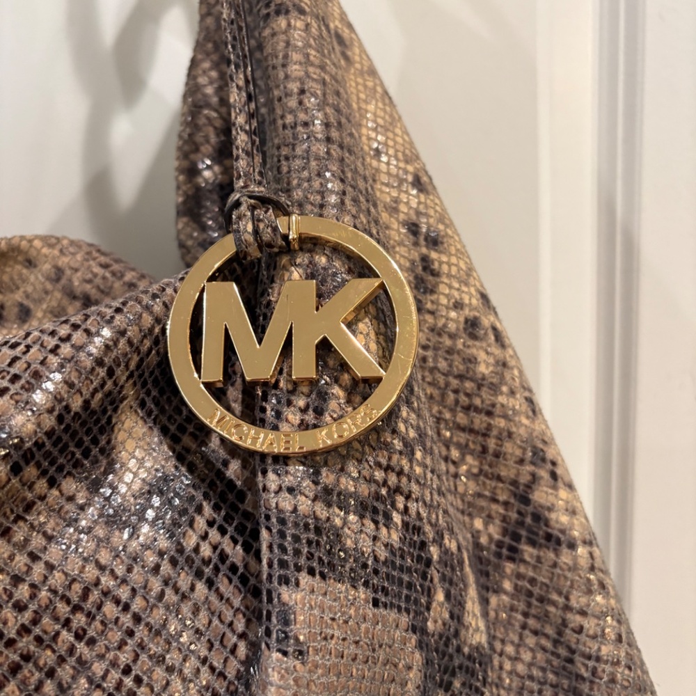Michael Kors Hobo Tan Effect Leather Python Suede Tote Purse - Picture 3 of 14